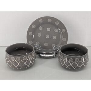 Baum Moroccan Gray & White 2 Bowls Salad Plate Ceramic